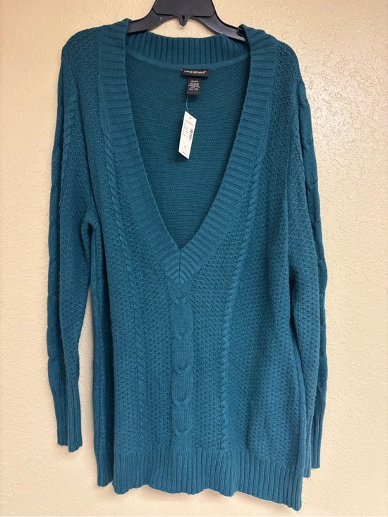 Lane Bryant Sweaters - Lane Bryant Teal V-Neck Cable Knit Sweater
